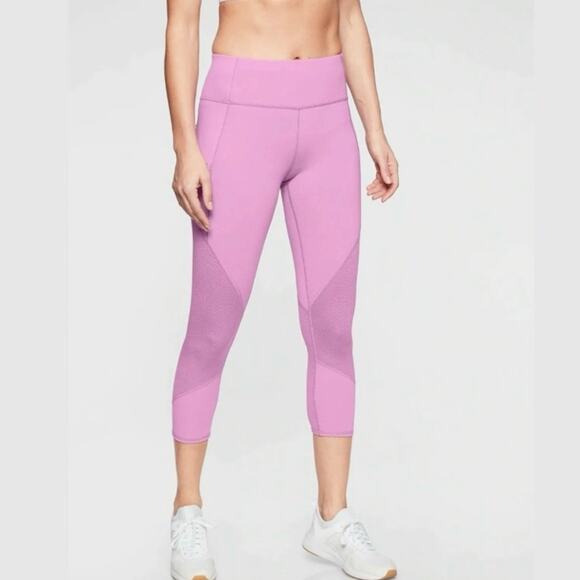 ATHLETA Violet Blush Mesh Contender High Rise Active Gym Yoga Running Capri XS - Picture 1 of 11